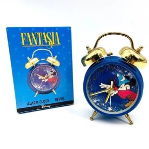 DISNEY Fantasia Mickey Blue Gold Retro Alarm Clock